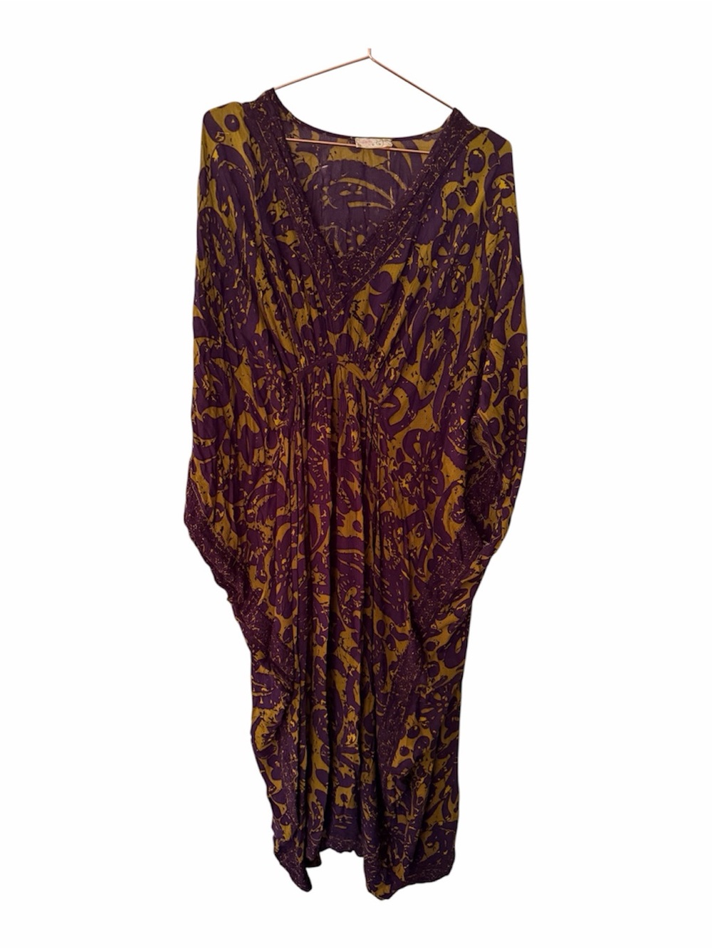 We The Free Olive & Deep Purple Boho V-Neck Maxi Dress